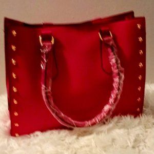 RED PEBBLED VEGAN LEATHER CARRY TOTE BAG     NWOT